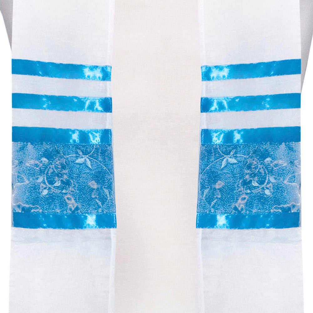 White with Turqoise Vines Tallit Set