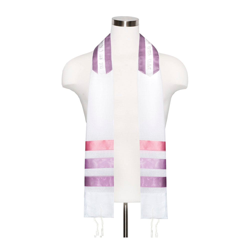 Tallit Set- Arizona (Sheer with Purple Triple Stripe)