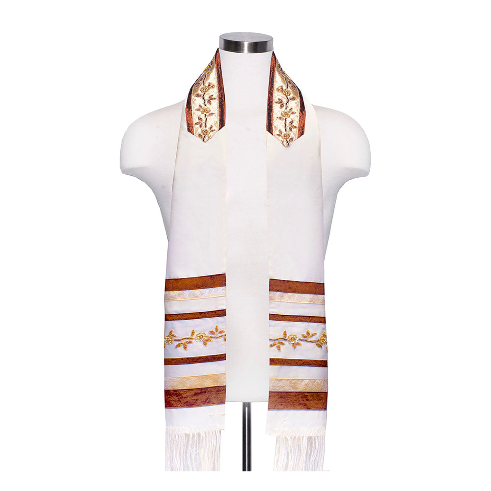Brown and Gold Floral Sequin Tallit Set