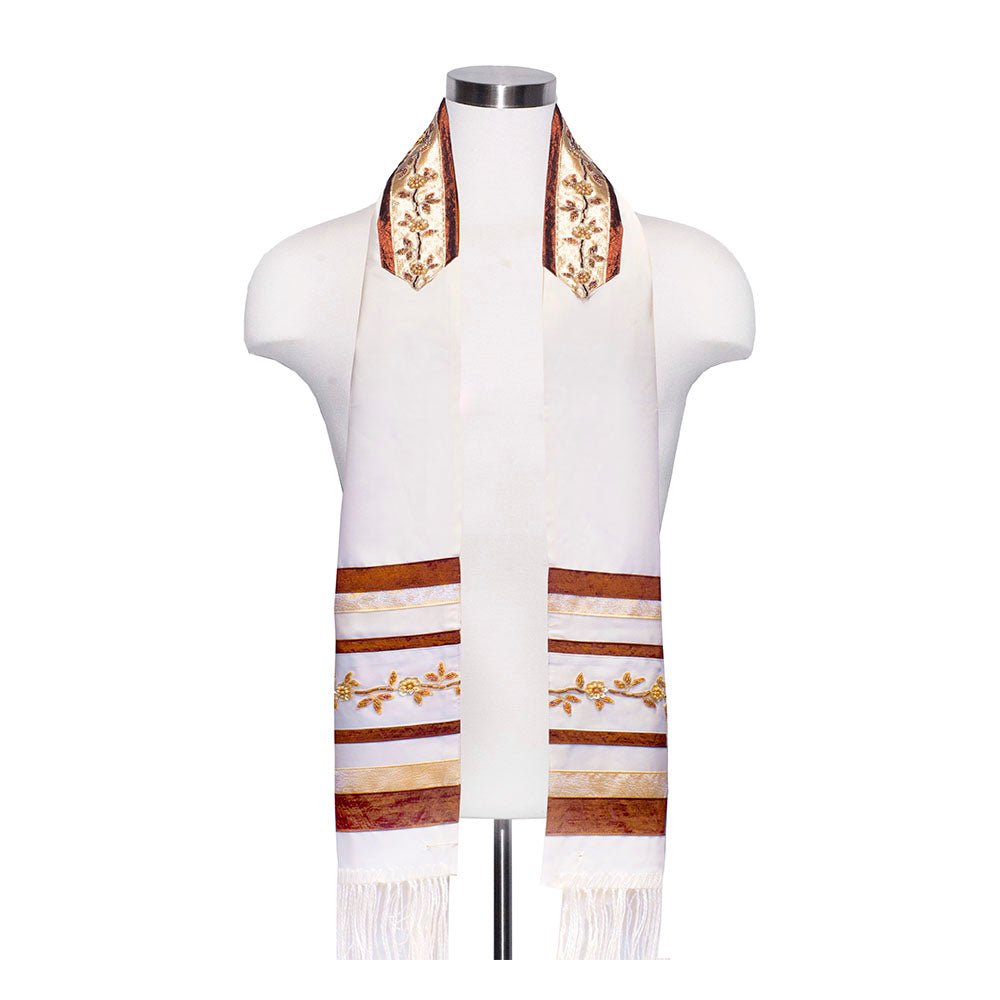 Tallit Set Brown and Gold Floral Sequin