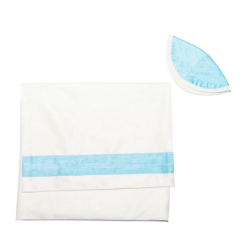 Ivory with Light Blue Ribbons Tallit Set