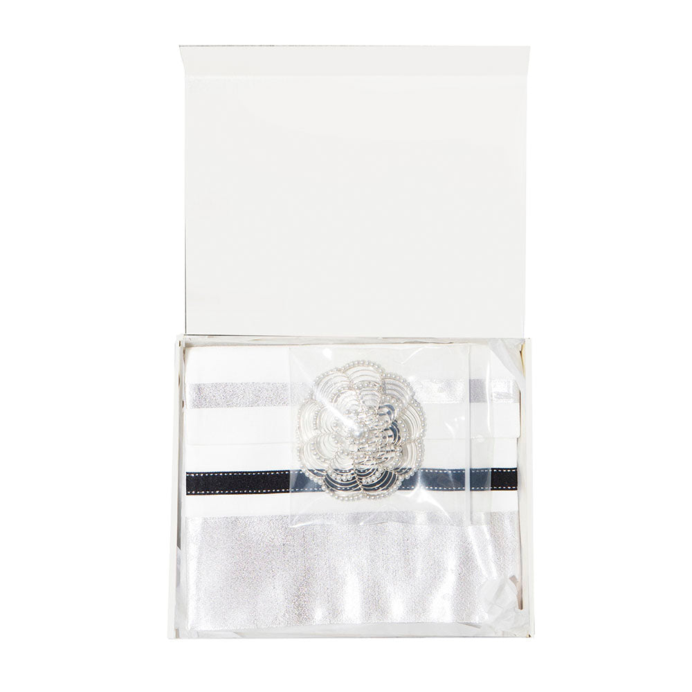 Pennsylvania (Sheer with Black and Silver Shimmer Satin)  Tallit Set
