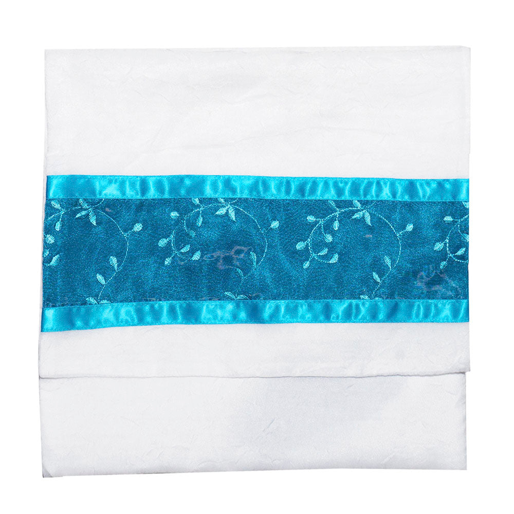 White with Turqoise Vines Tallit Set
