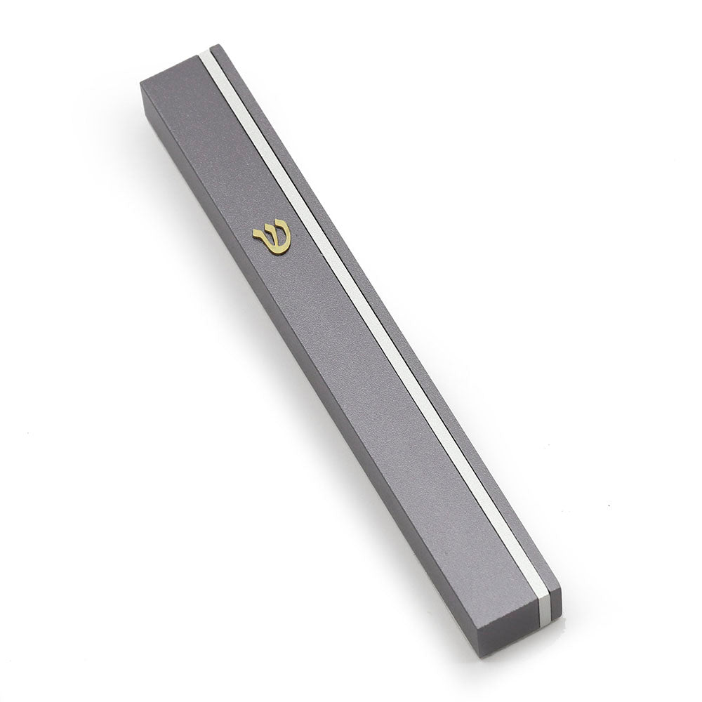 Silver Stripe and Shin Aluminum Mezuzah Case