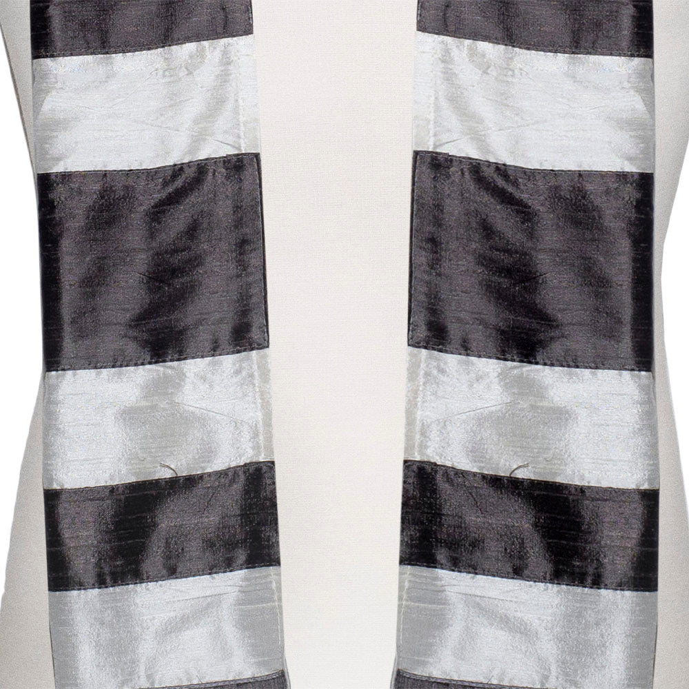 White and Gray Raw Silk Tallit Set