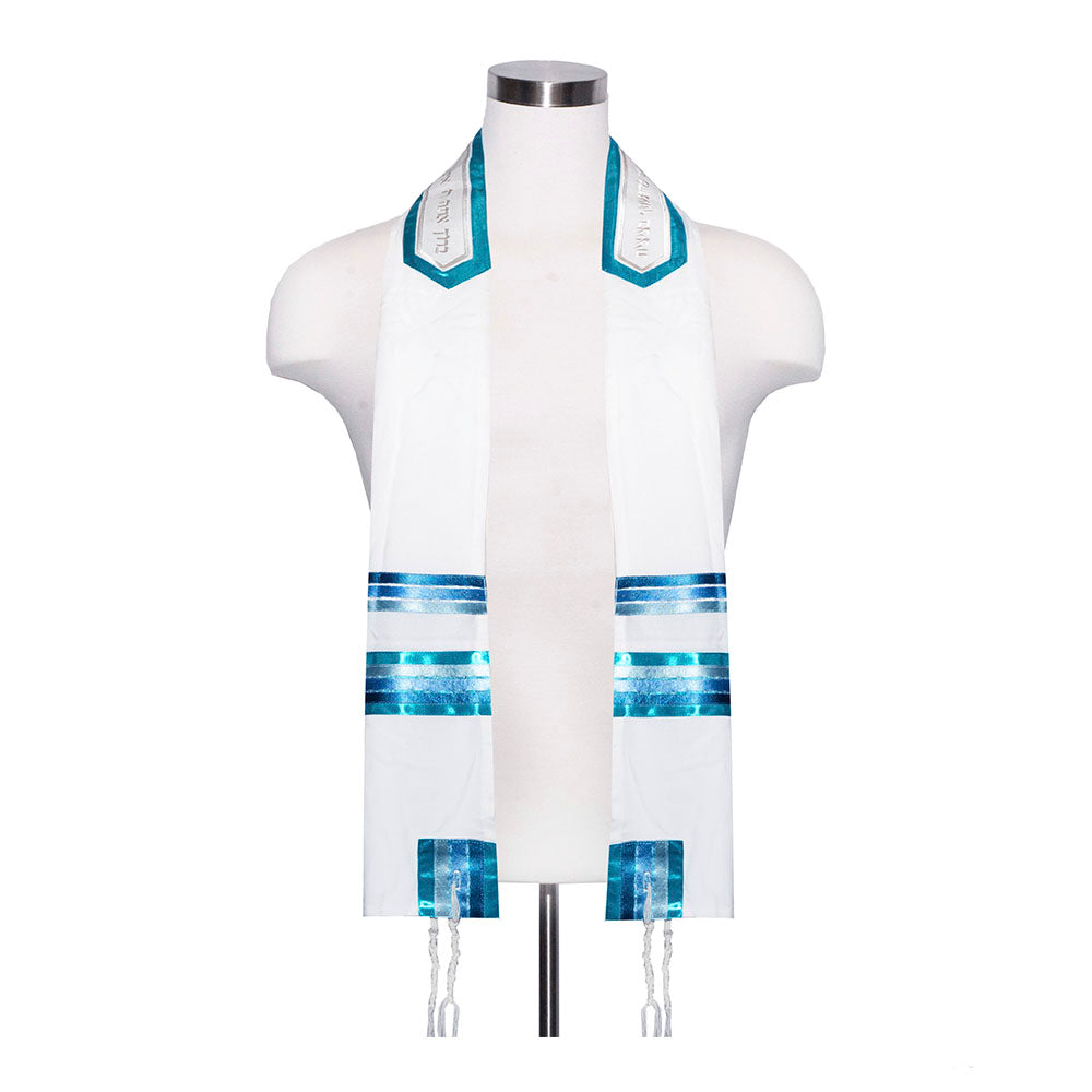 Turqoise and Blue Tones on Ivory Tallit Set