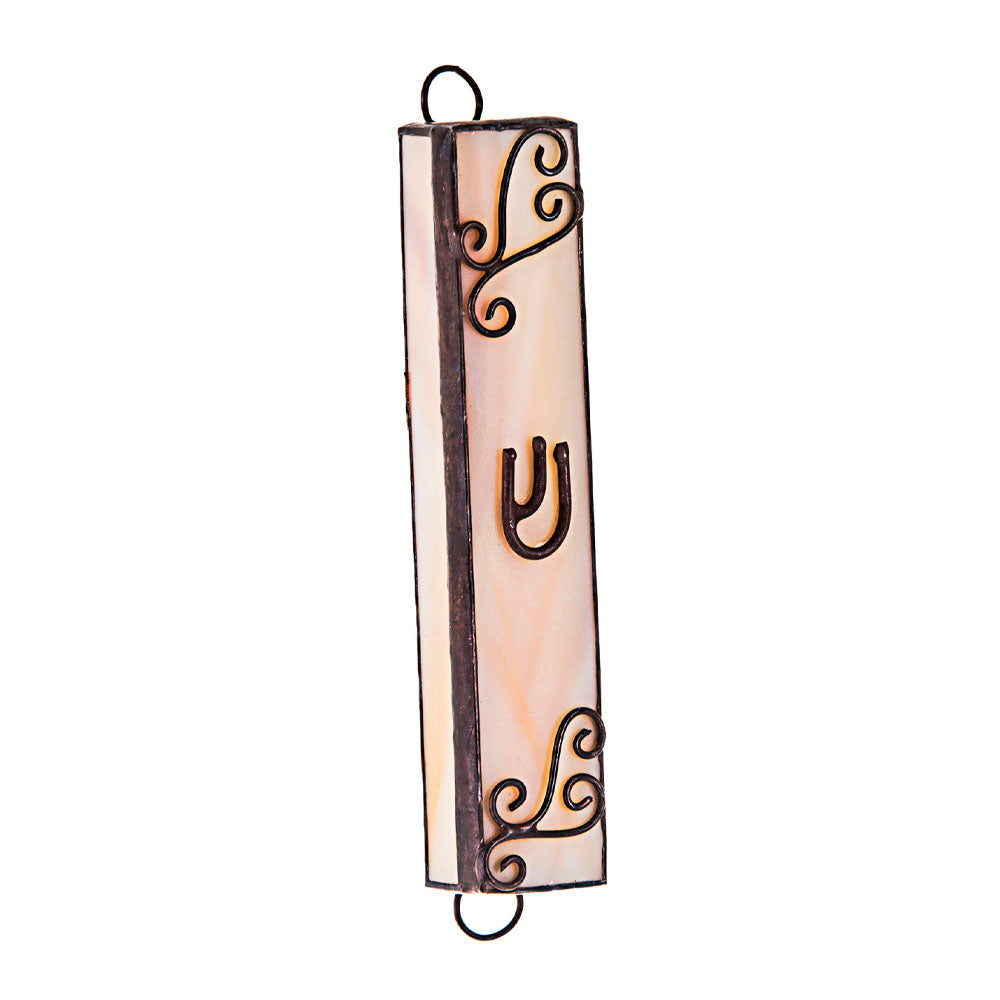 Mezuzah in Stained Glass with Ivory Tones