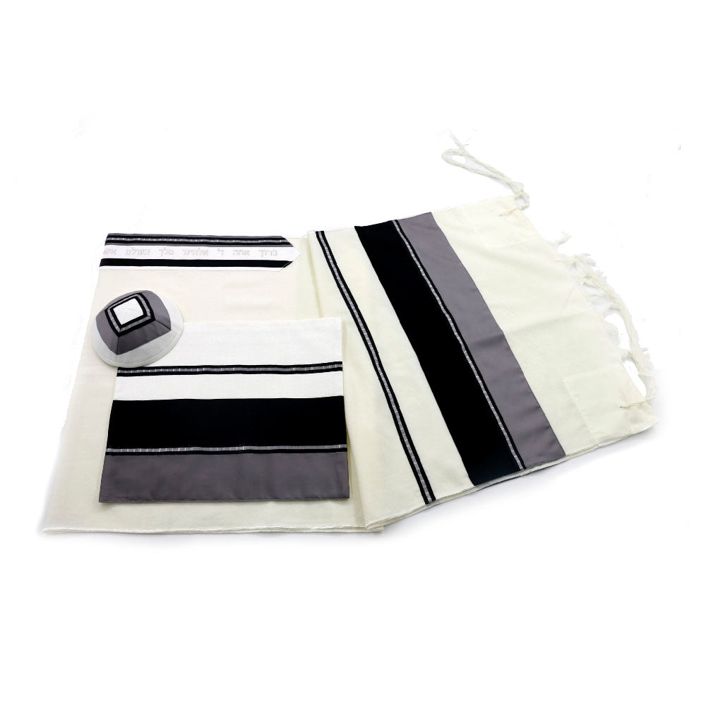 Tallit Set- Ramat Hasharon (Gray and Black wtih Silver Stripe)