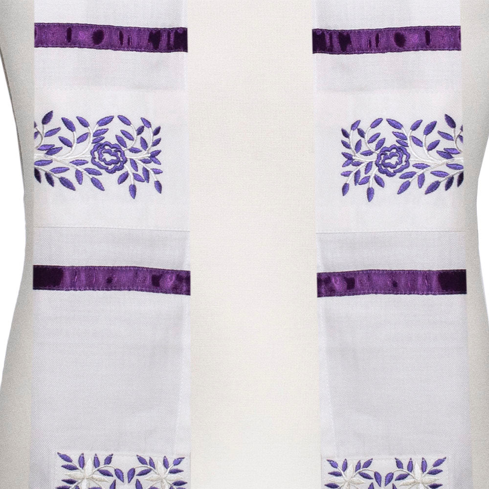 Tallit Set Purple Embroidered Rose
