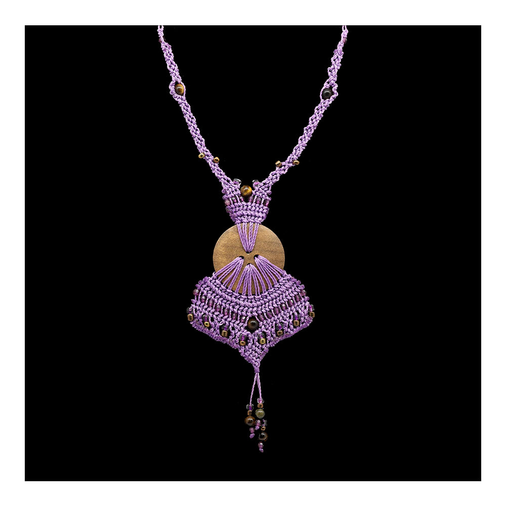 Macrame Necklace with Large Button in Purple