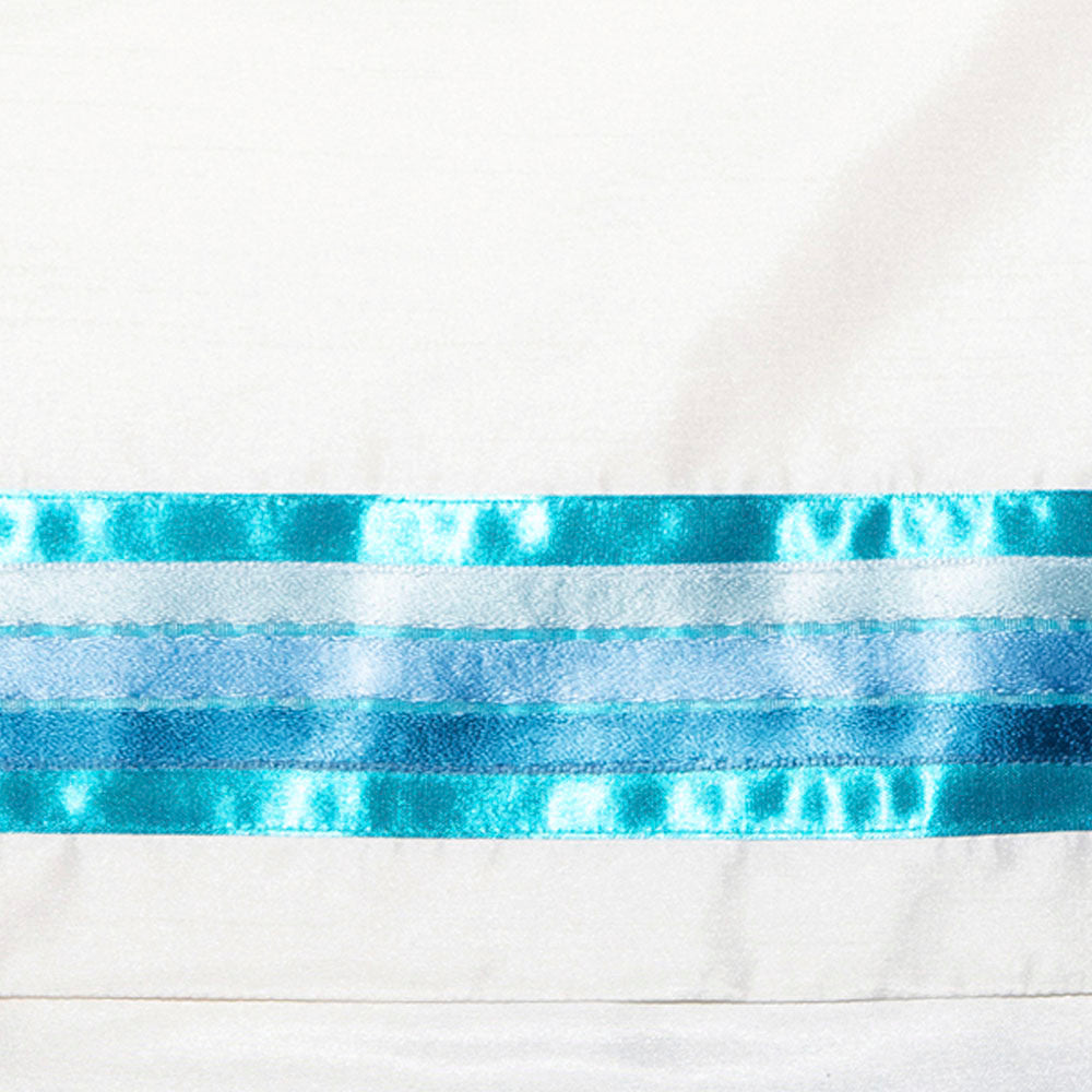 Turqoise and Blue Tones on Ivory Tallit Set