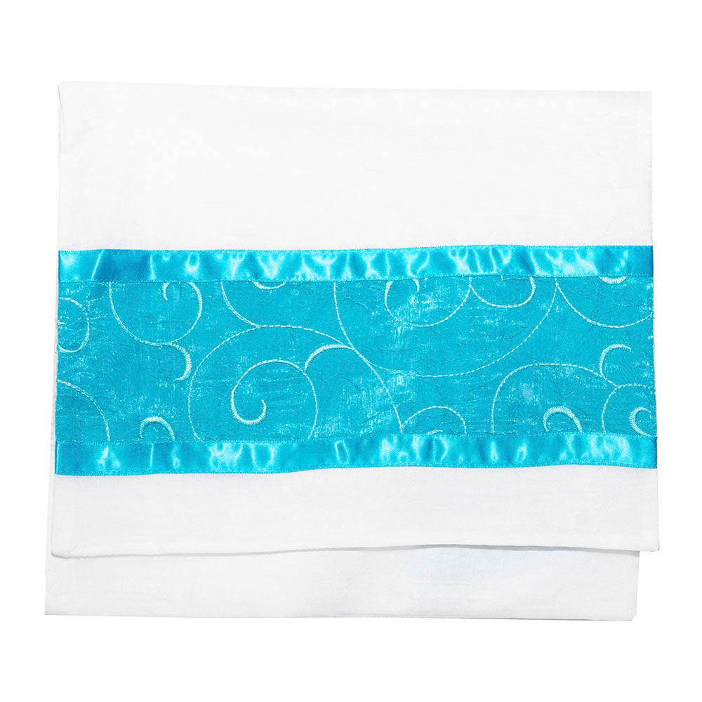 White Chiffon with Turquoise Ribbons Tallit Set
