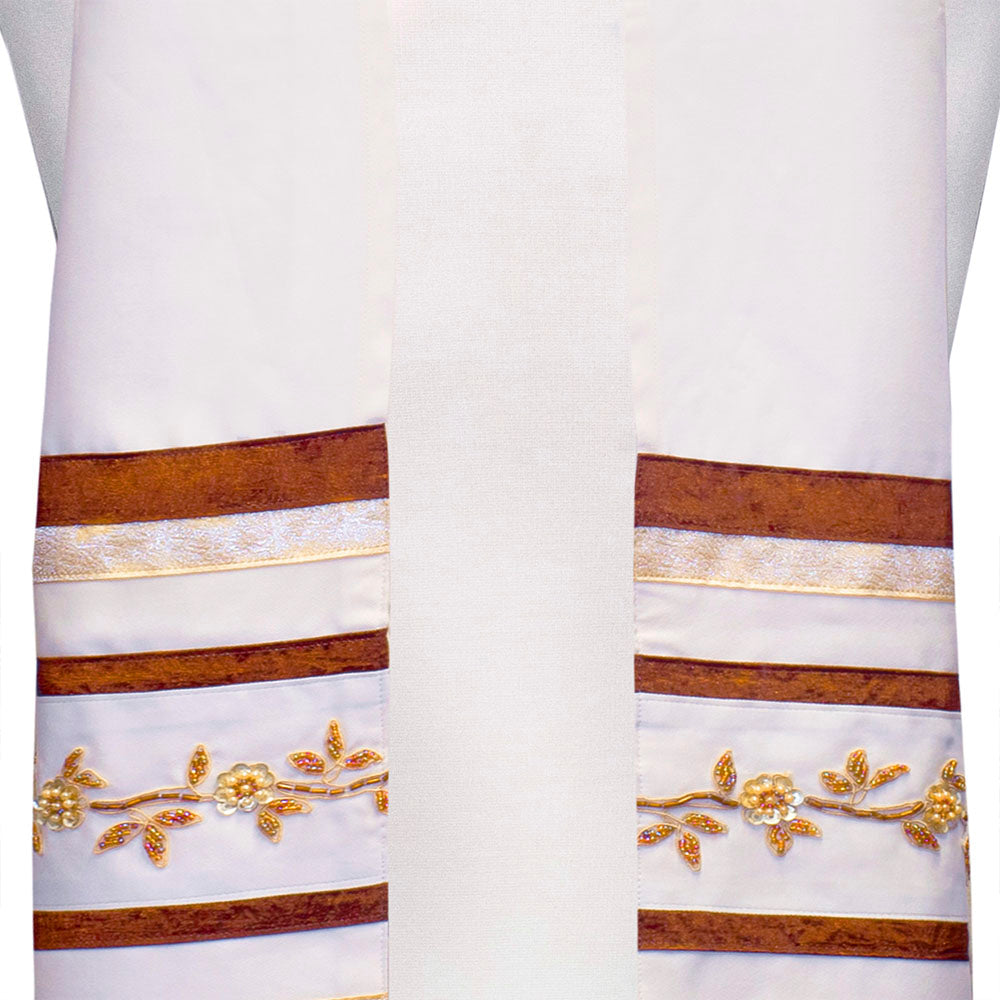 Brown and Gold Floral Sequin Tallit Set