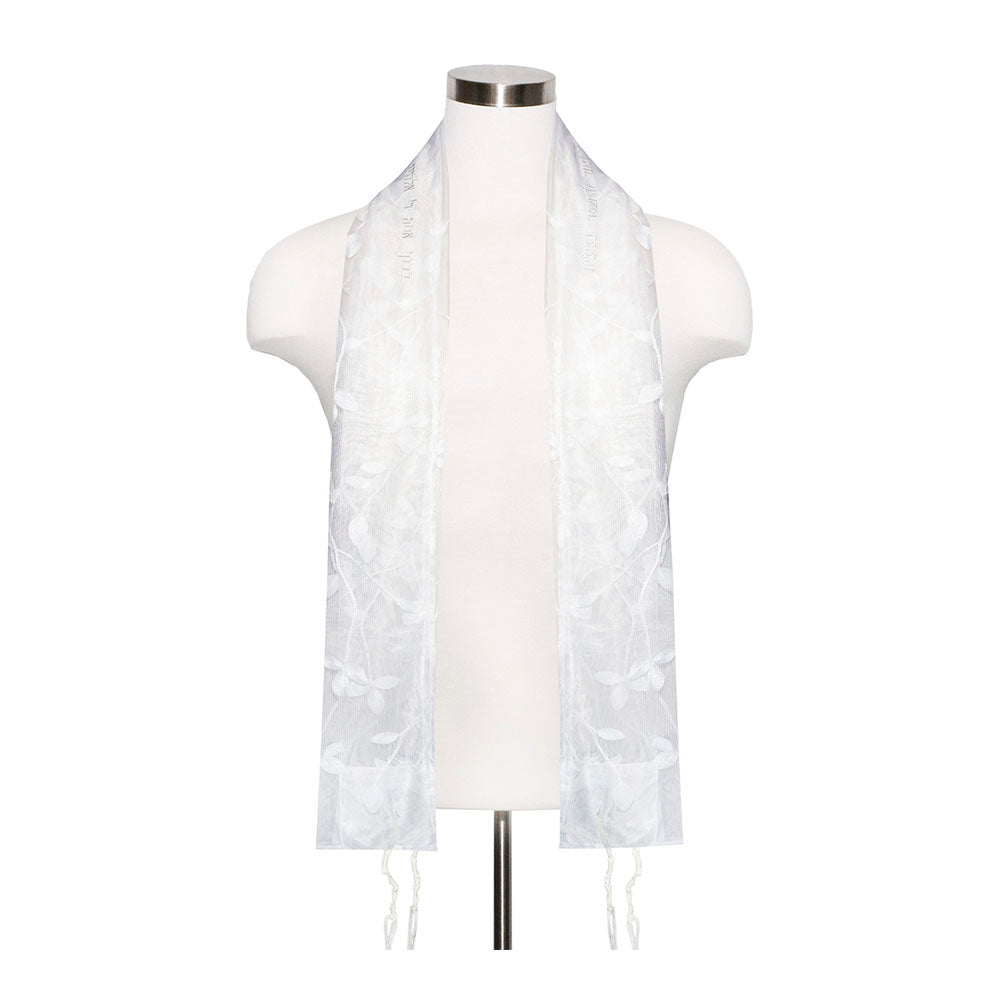 Tallit Set- Alaska (Sheer White with Vine Leaf)