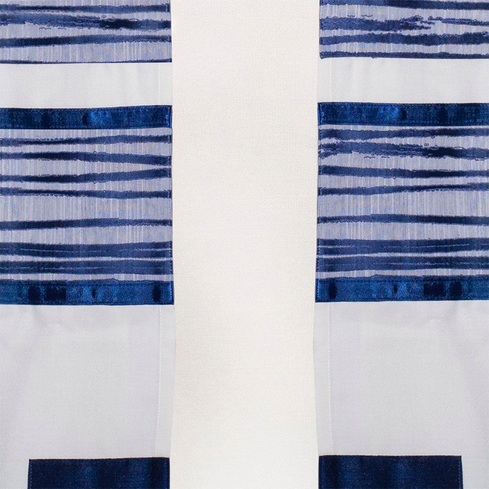 Ivory with Navy Wave Ribbons Tallit Set