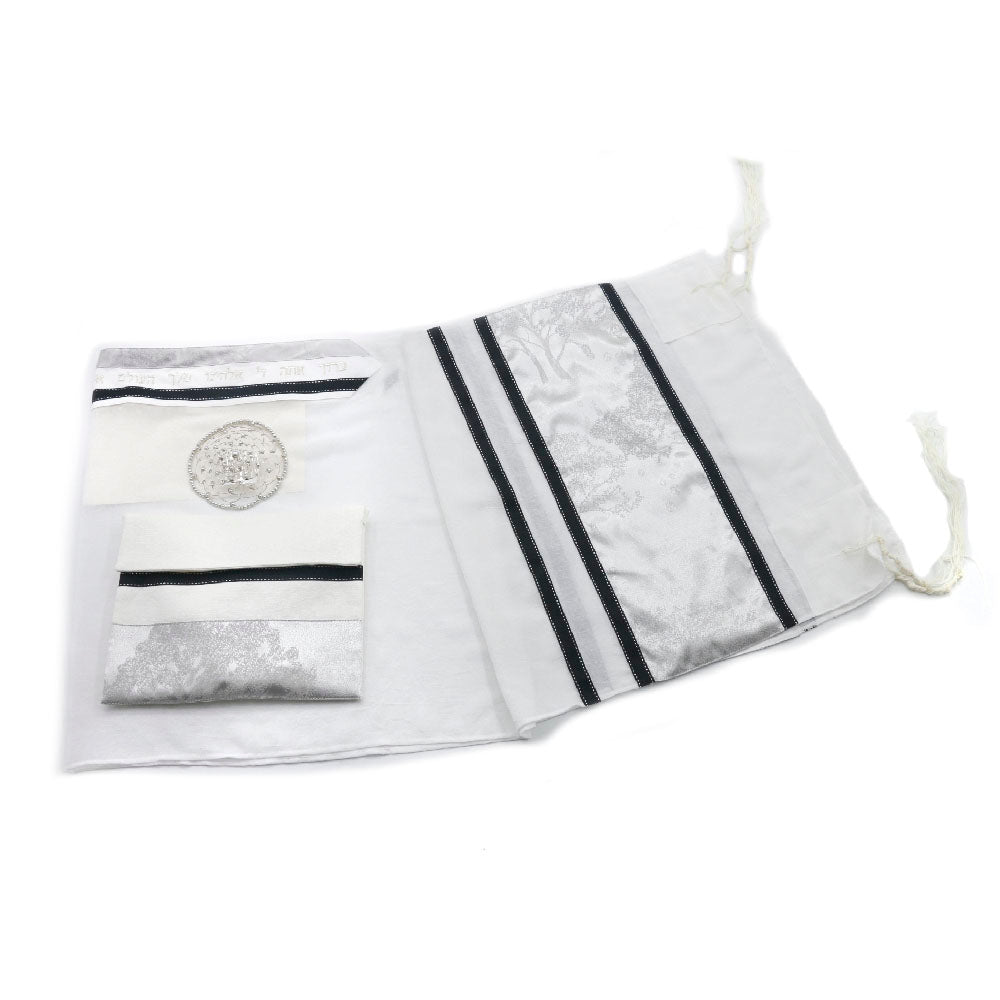 Pennsylvania (Sheer with Black and Silver Shimmer Satin)  Tallit Set