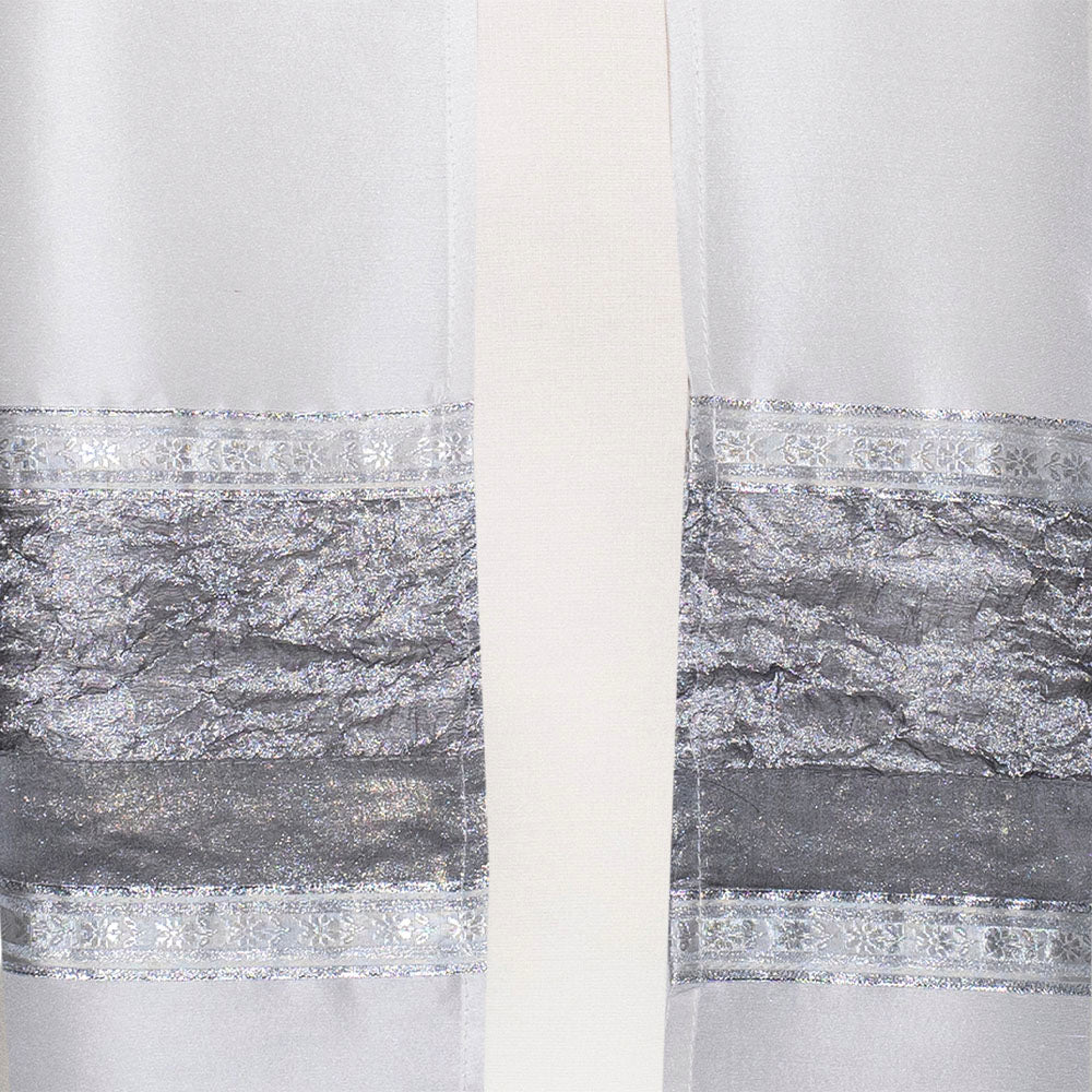 Silver and Gray Crush on Ivory Tallit Set