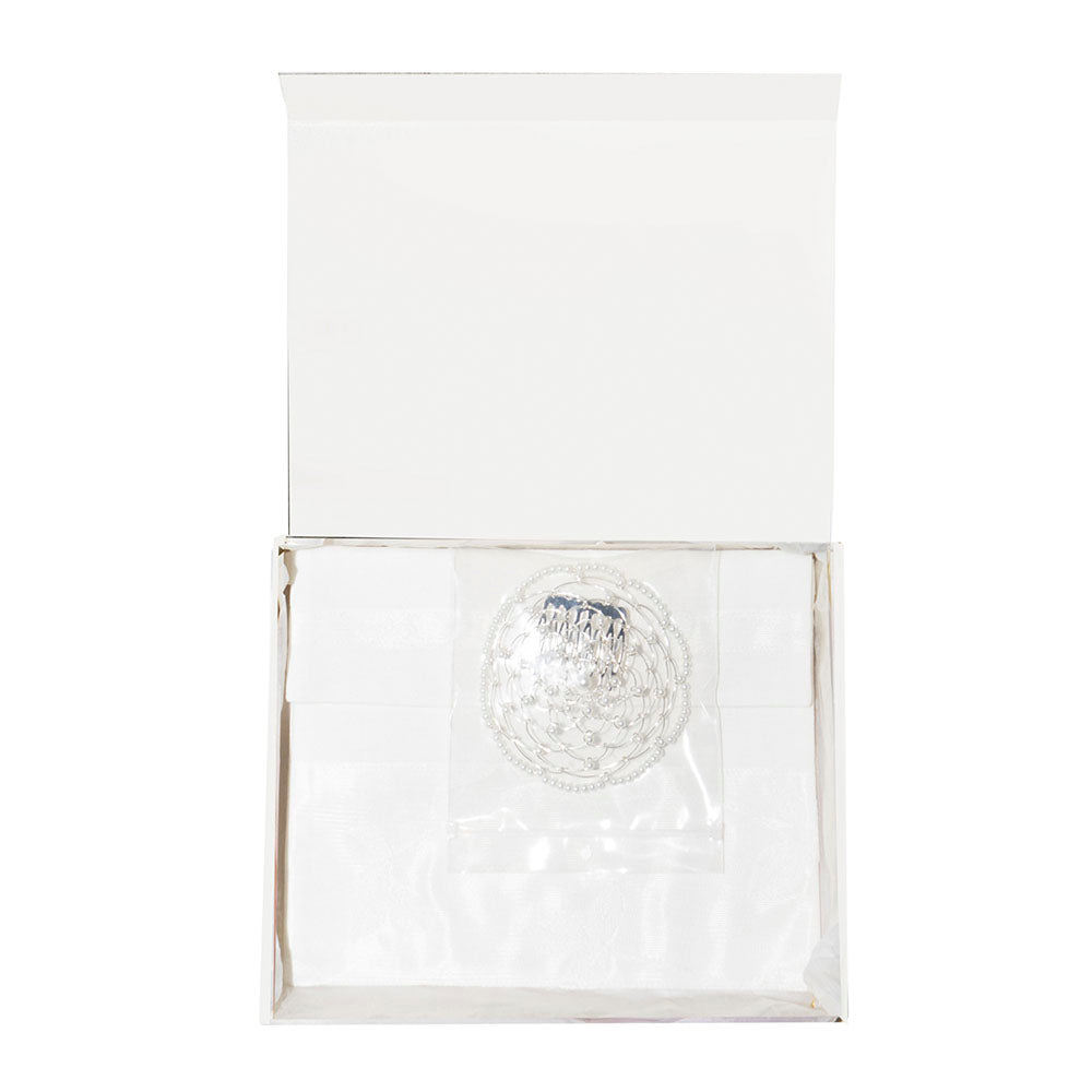 Tallit Set- Alaska (Sheer White with Vine Leaf)