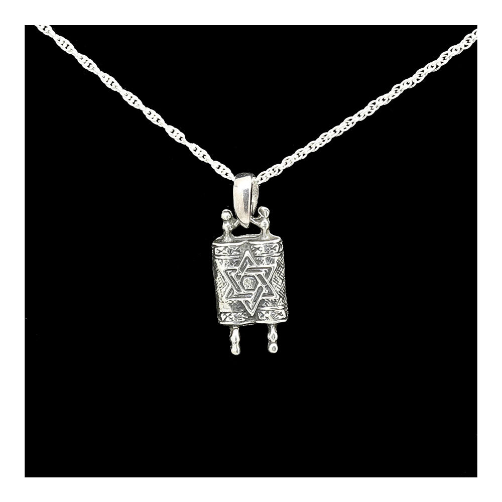 Sterling Silver Torah Scroll Necklace