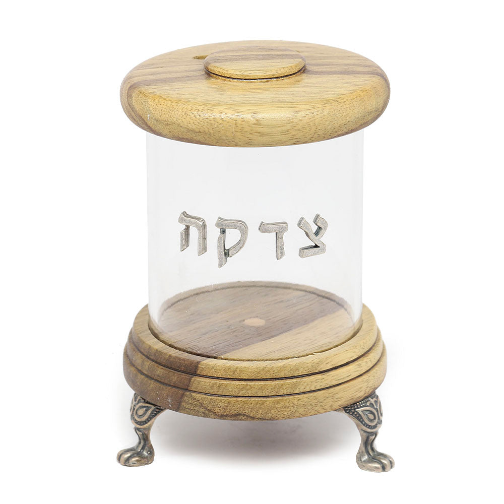 Wallnut & Acrylic Footed Tzedakah Box