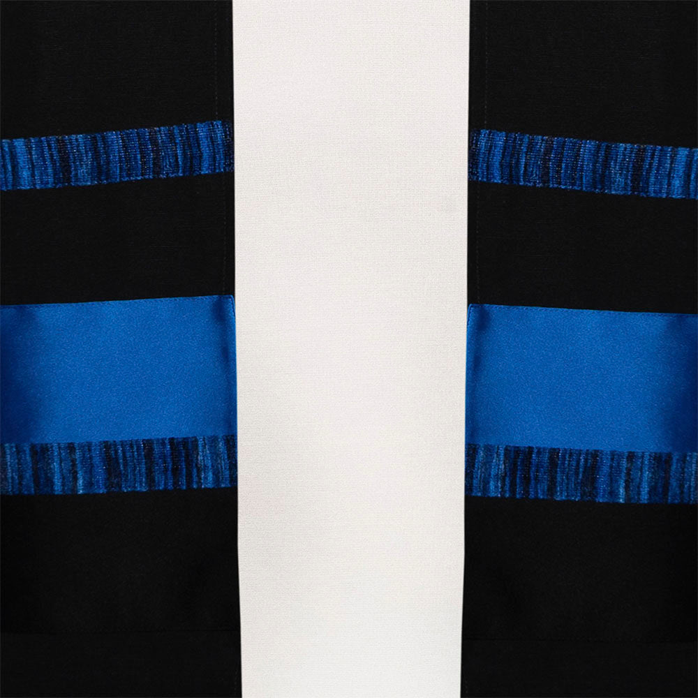 Black Tzfat (Black with Blue Jagged Stitch Satin) Tallit Set