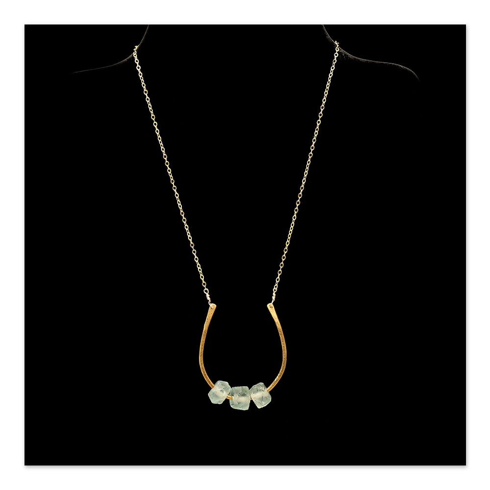 Necklace- Brass Horseshoe with 3 Sea Glass Pieces by Jordan Aiken