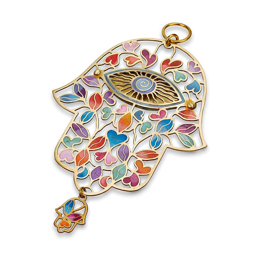 Multicolor Wall Hamsa with Leaves & Hearts