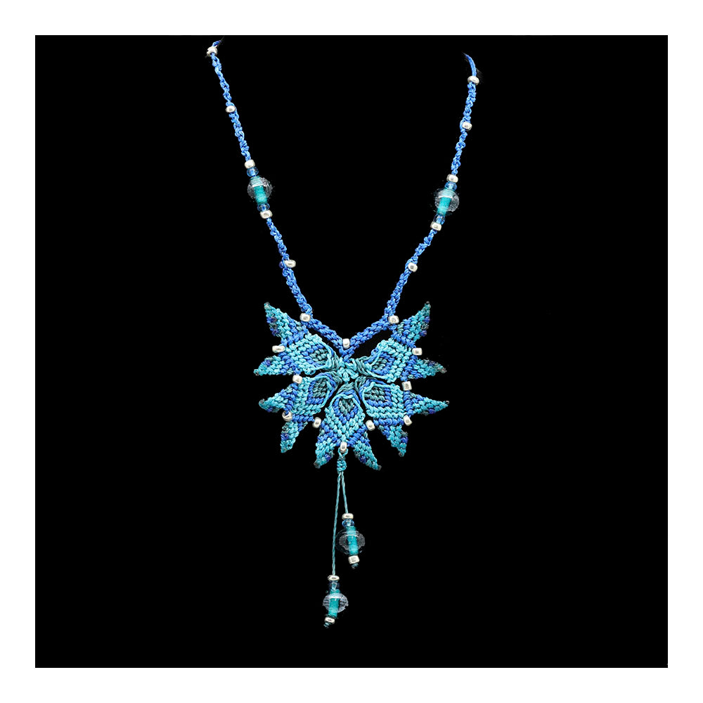 Marcrame and Glass Beaded Necklace in Turquoise