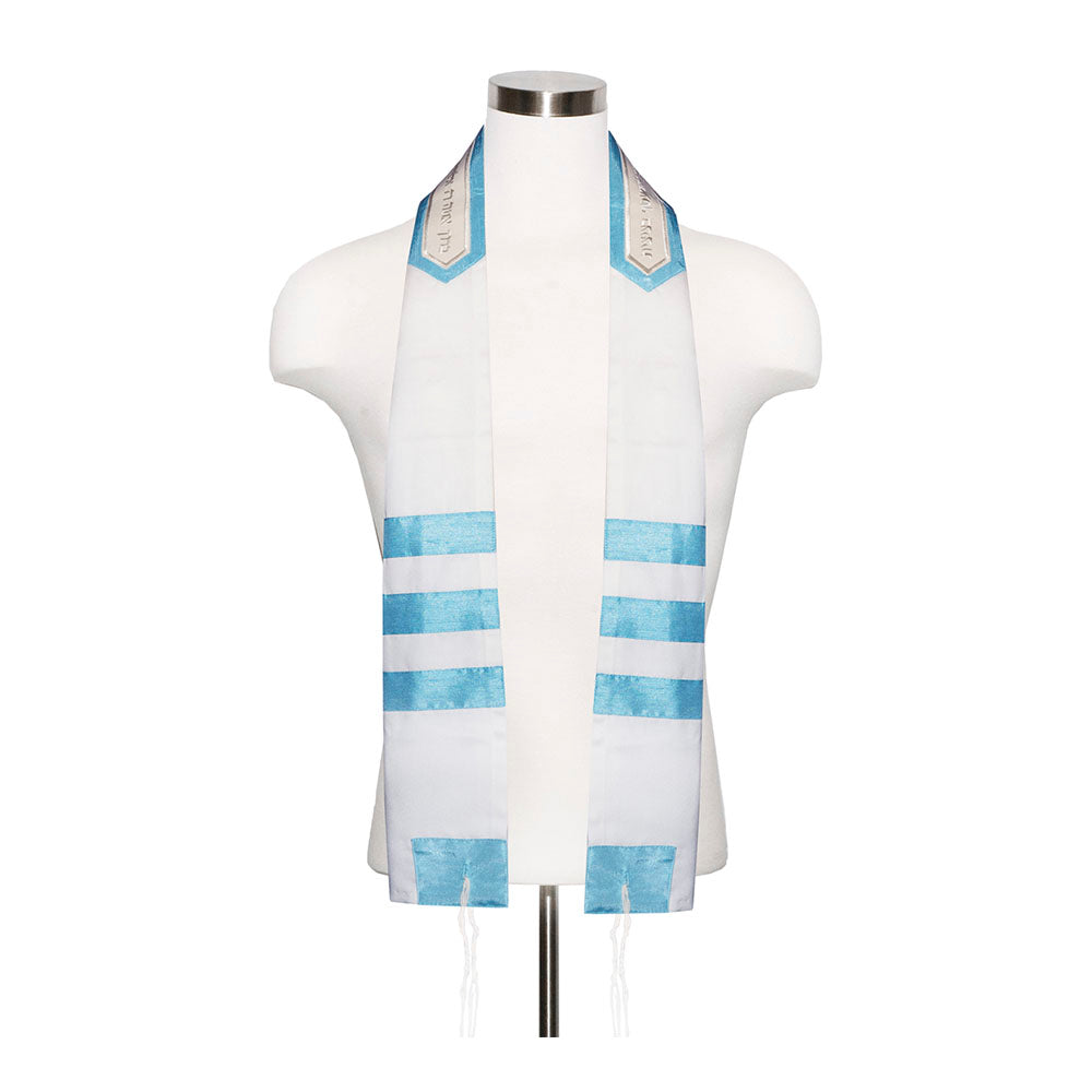 Ivory with Light Blue Ribbons Tallit Set