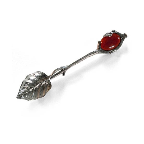 Leaf with Carnelian Cabochon Honey Spoon