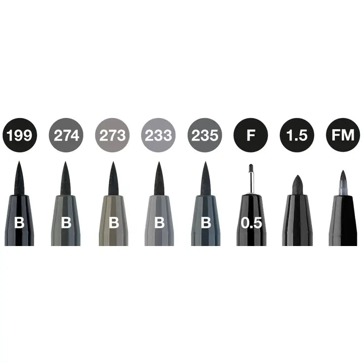 Pitt Artist Pen, Black & Grey - Wallet of 8