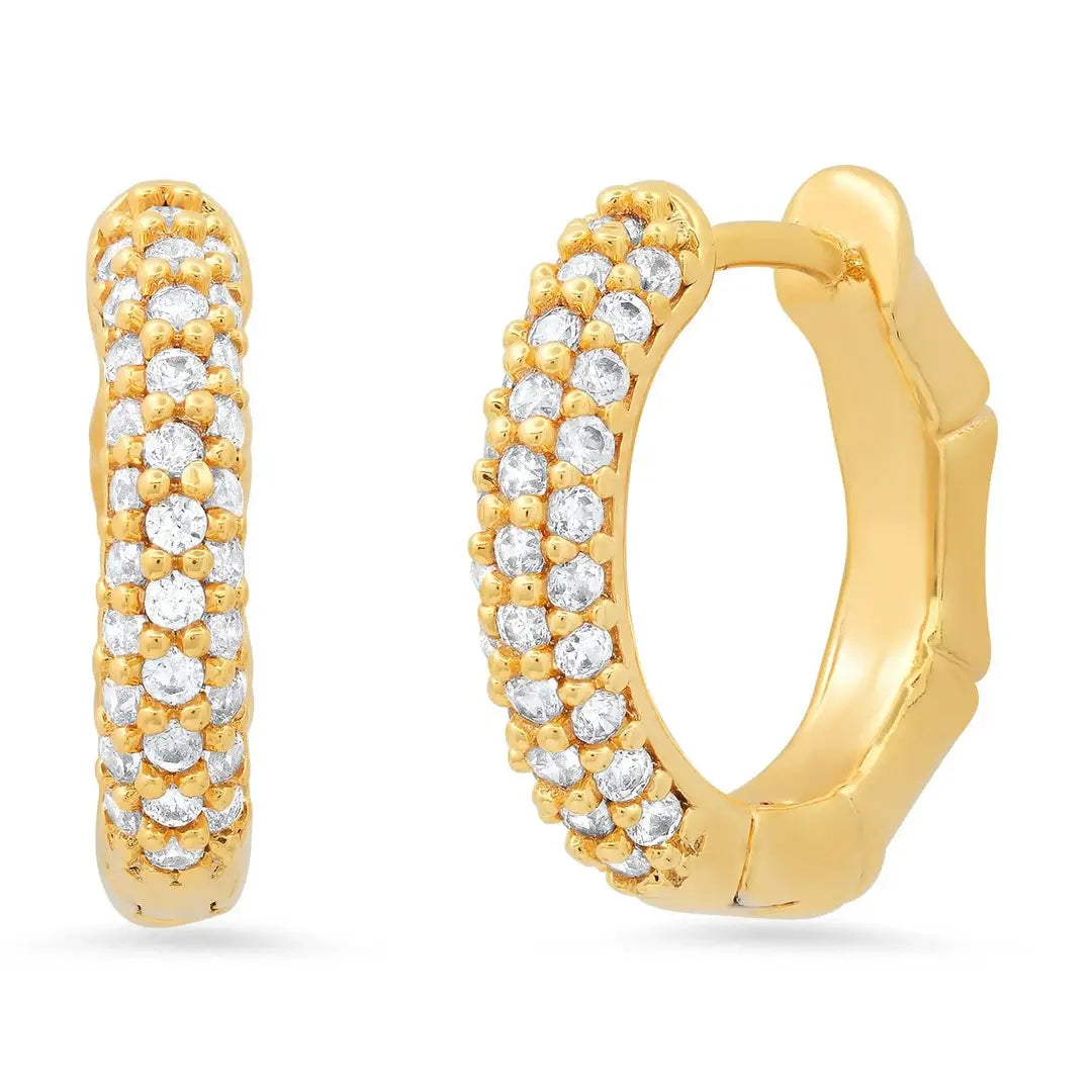 Bamboo Print and Pave CZ Reversible Huggies Earrings