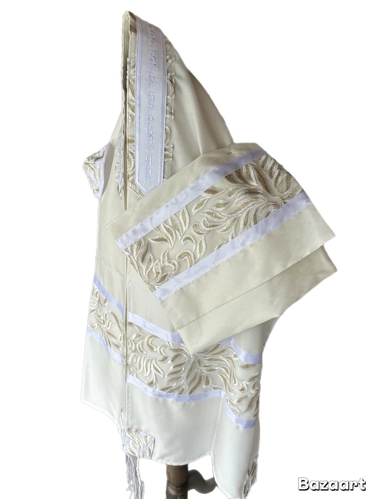 Tallit Set White and Gold Leaves