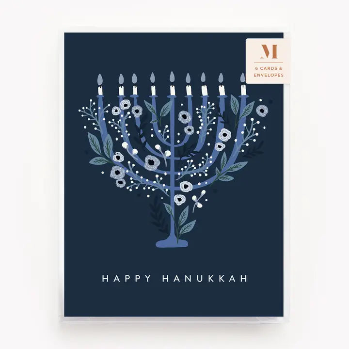 Floral Menorah Greeting Cards - Boxed Set of 6