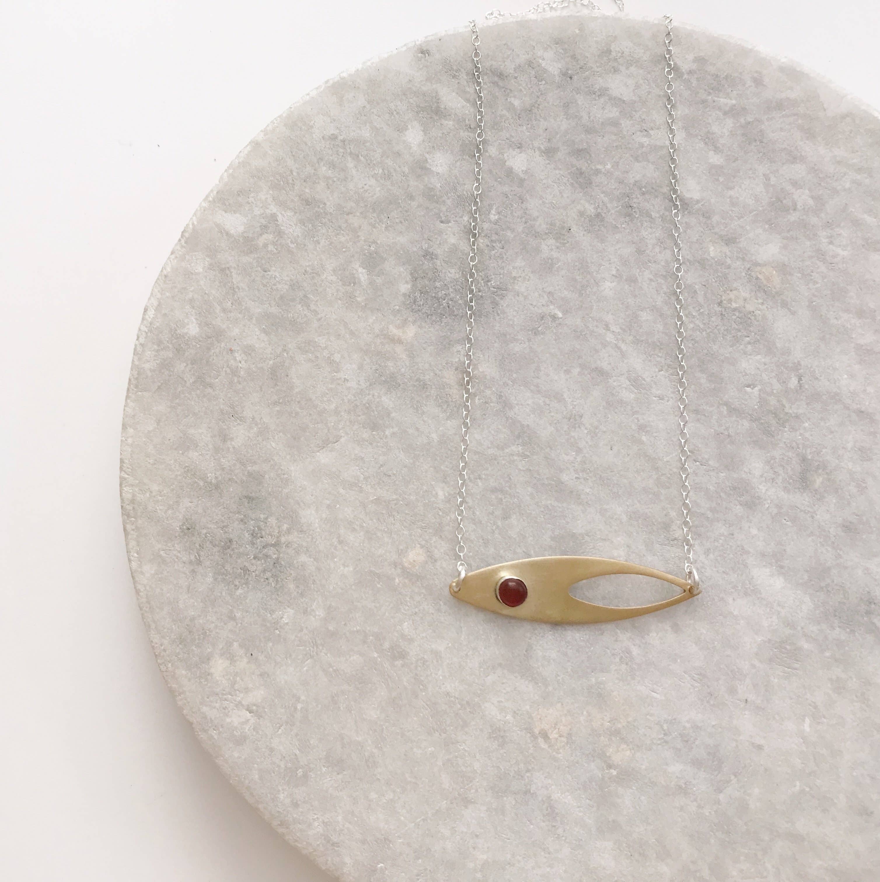 Petal Brass Bar Necklace with Set Carnelian