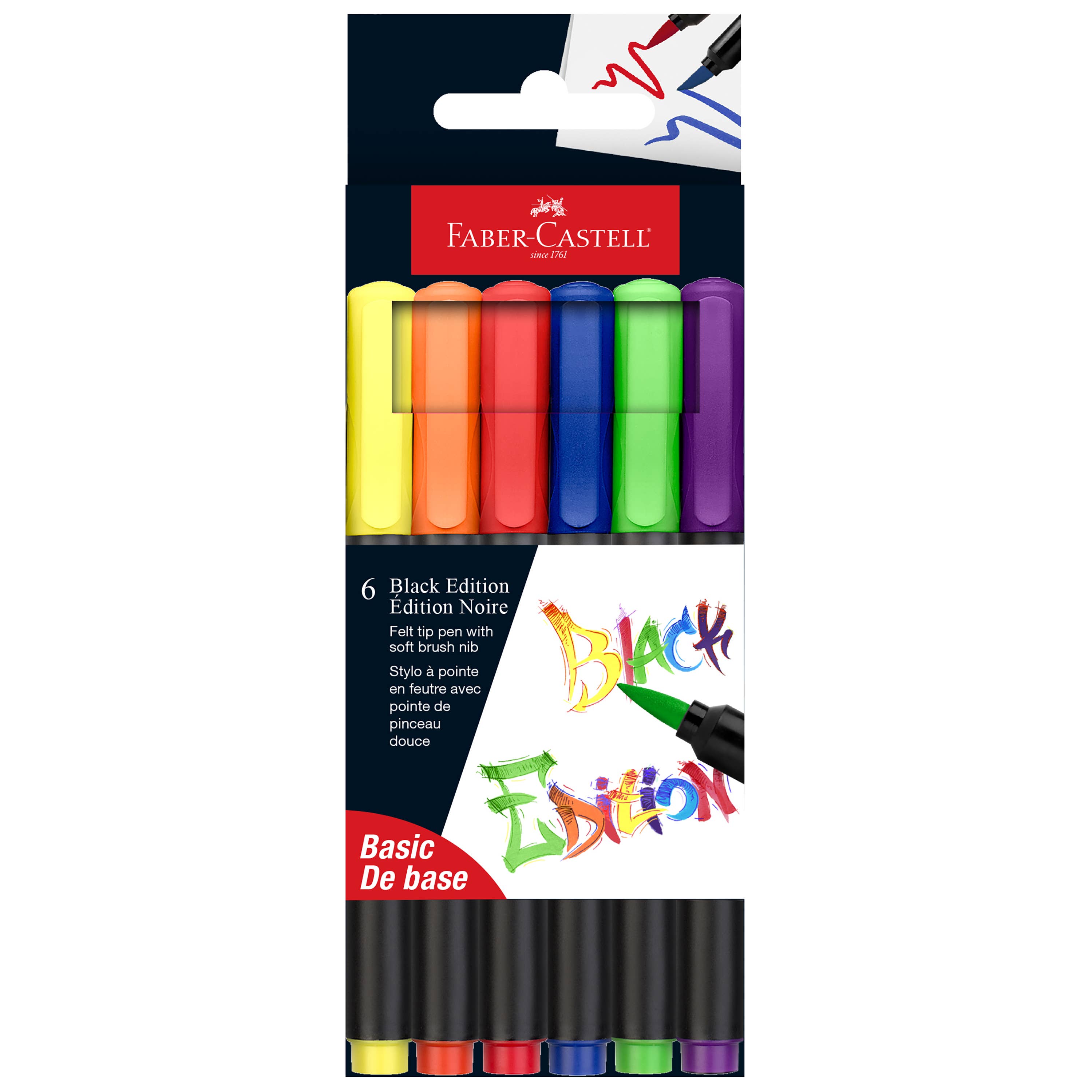 Black Edition Felt Tip Brush Pen Markers 6 Ct Box Basic