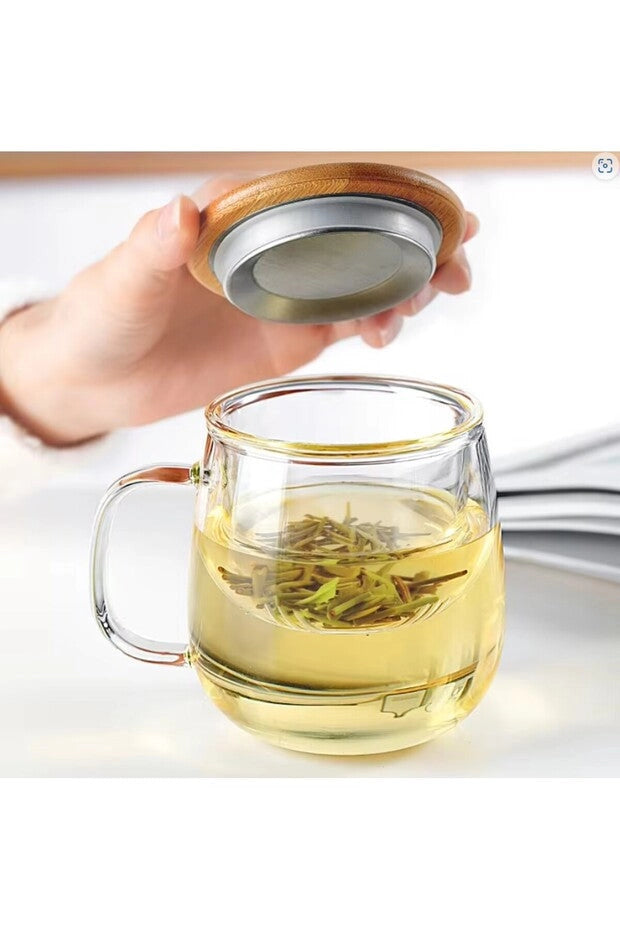 Borosilicate Glass Tea Infuser Mug with Bamboo Lid