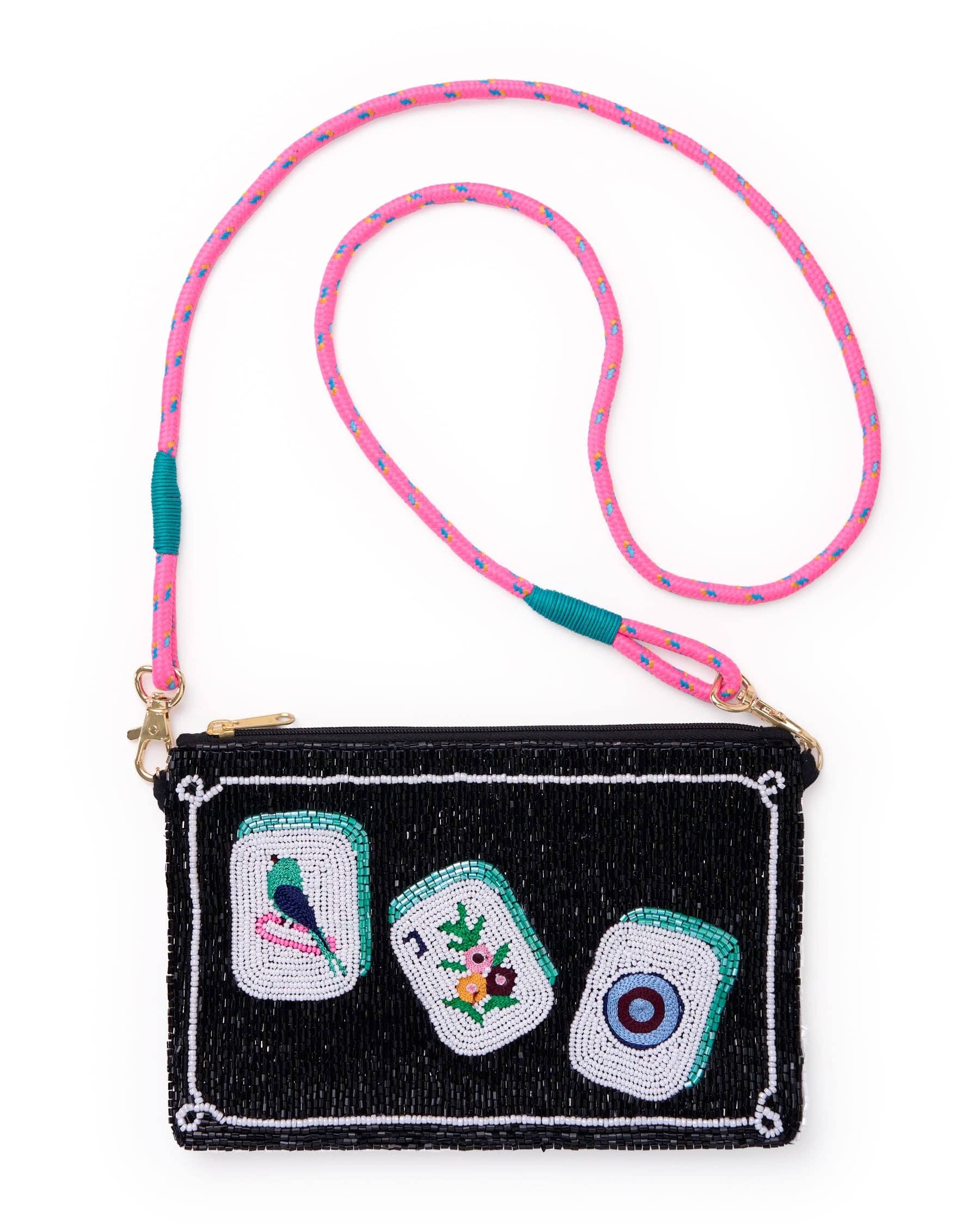 Leila Mahjong Seed Bead Clutch With Strap