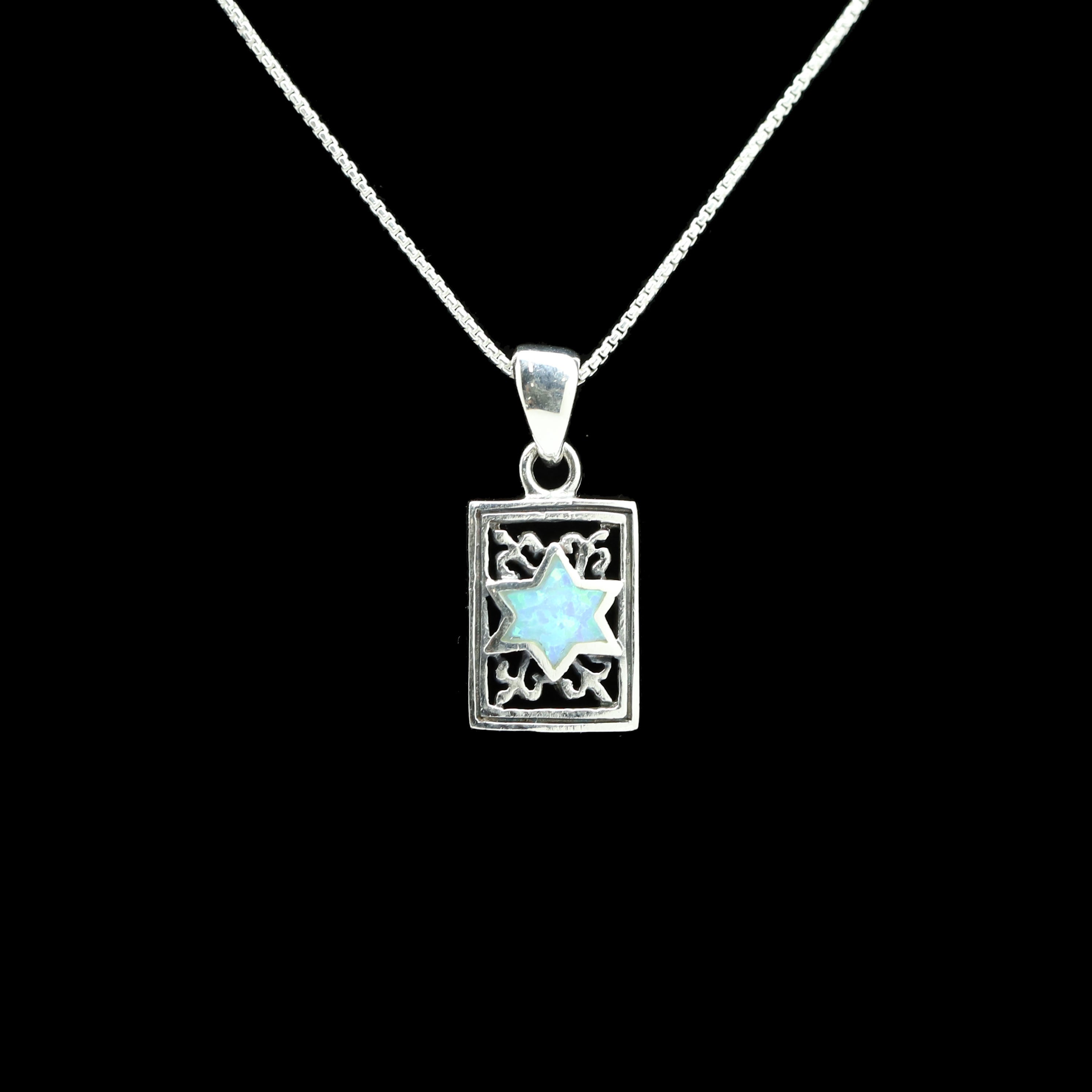 Sterling with Opal Star of David on Plaque Necklace