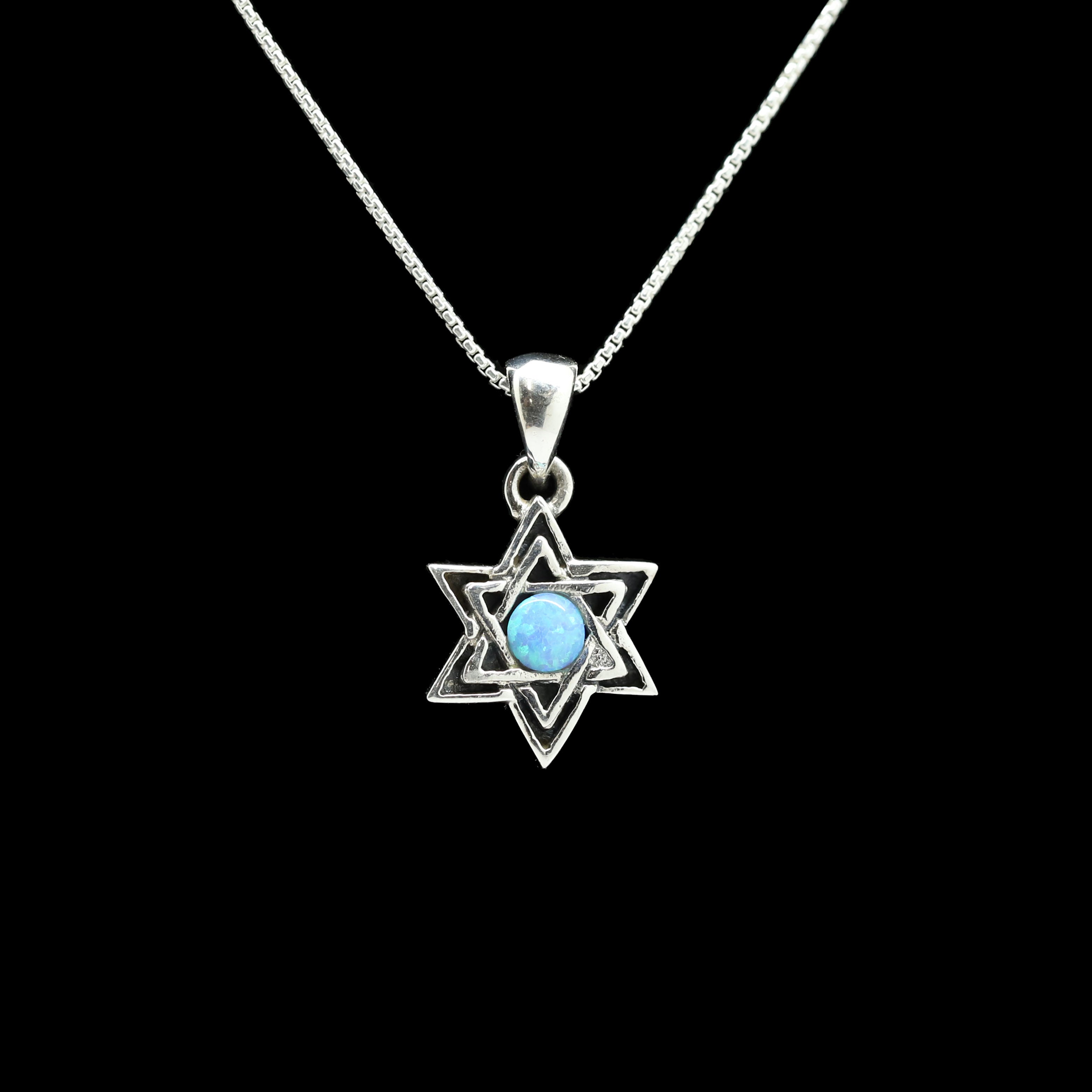 Sterling Opal Double Star of David Necklace