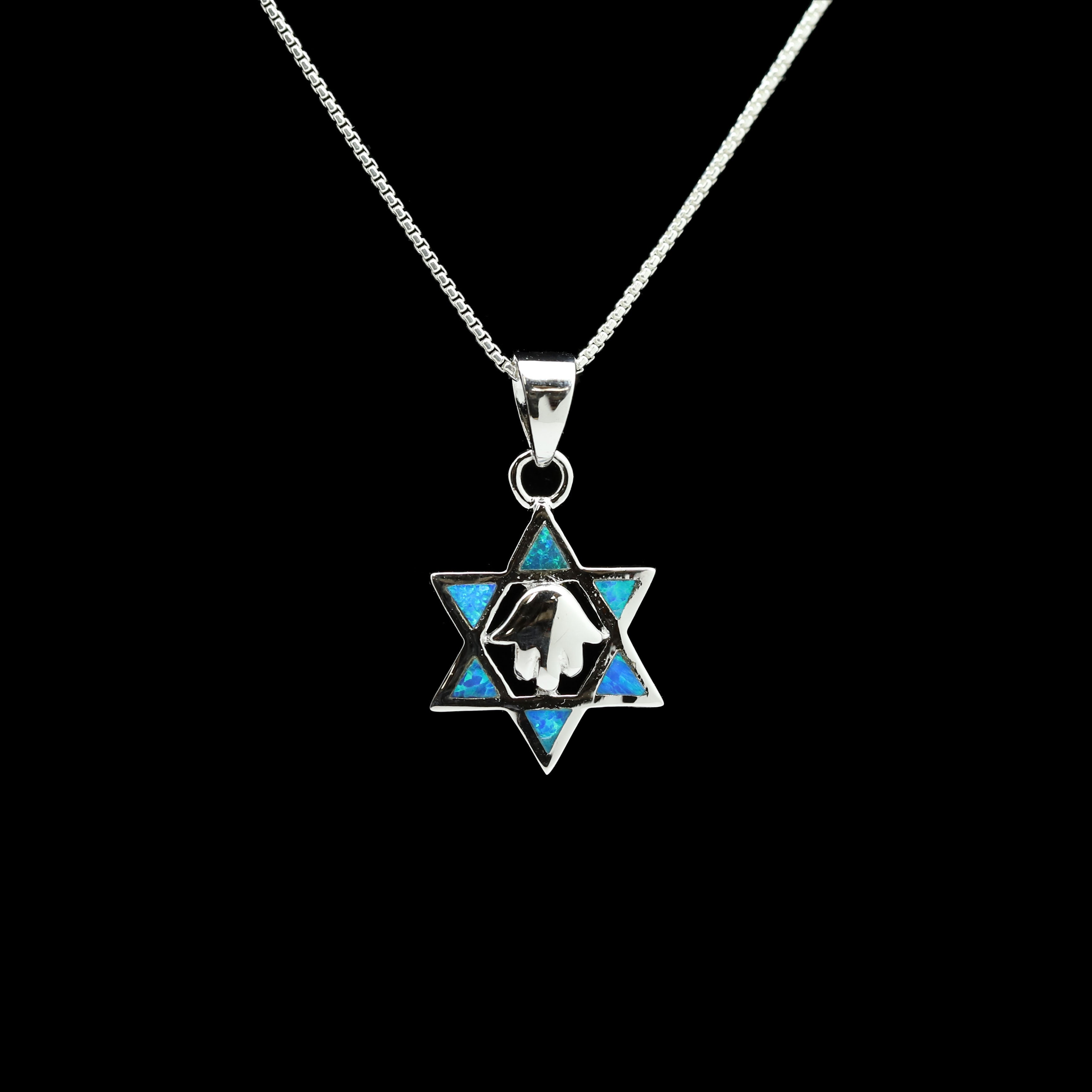 Sterling Opal and Hamsa Centered Star of David Necklace