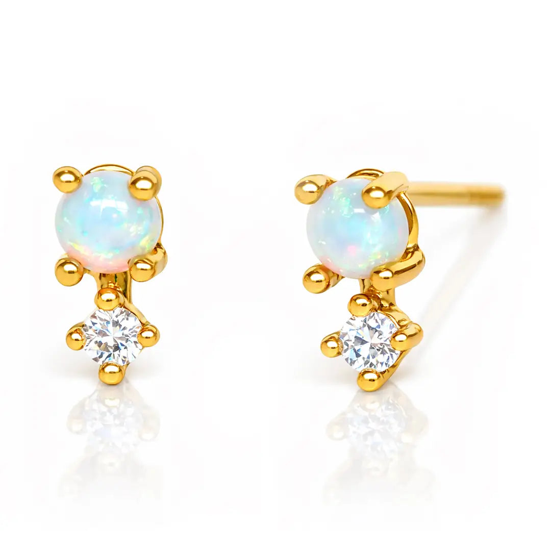 Opal Stud Earrings with CZ Accent