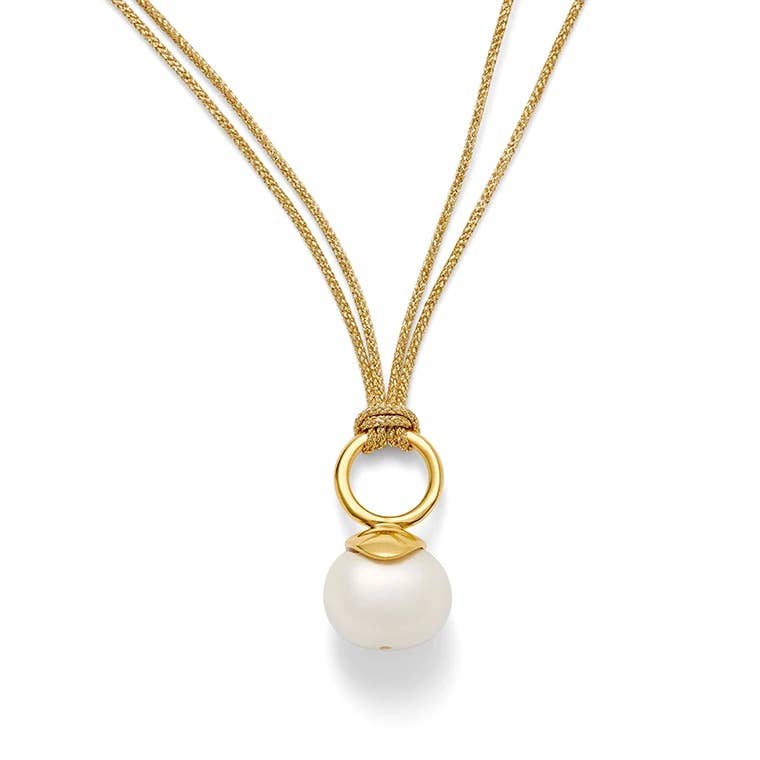 White Pebble Pearl Pendant on Gold Cord
