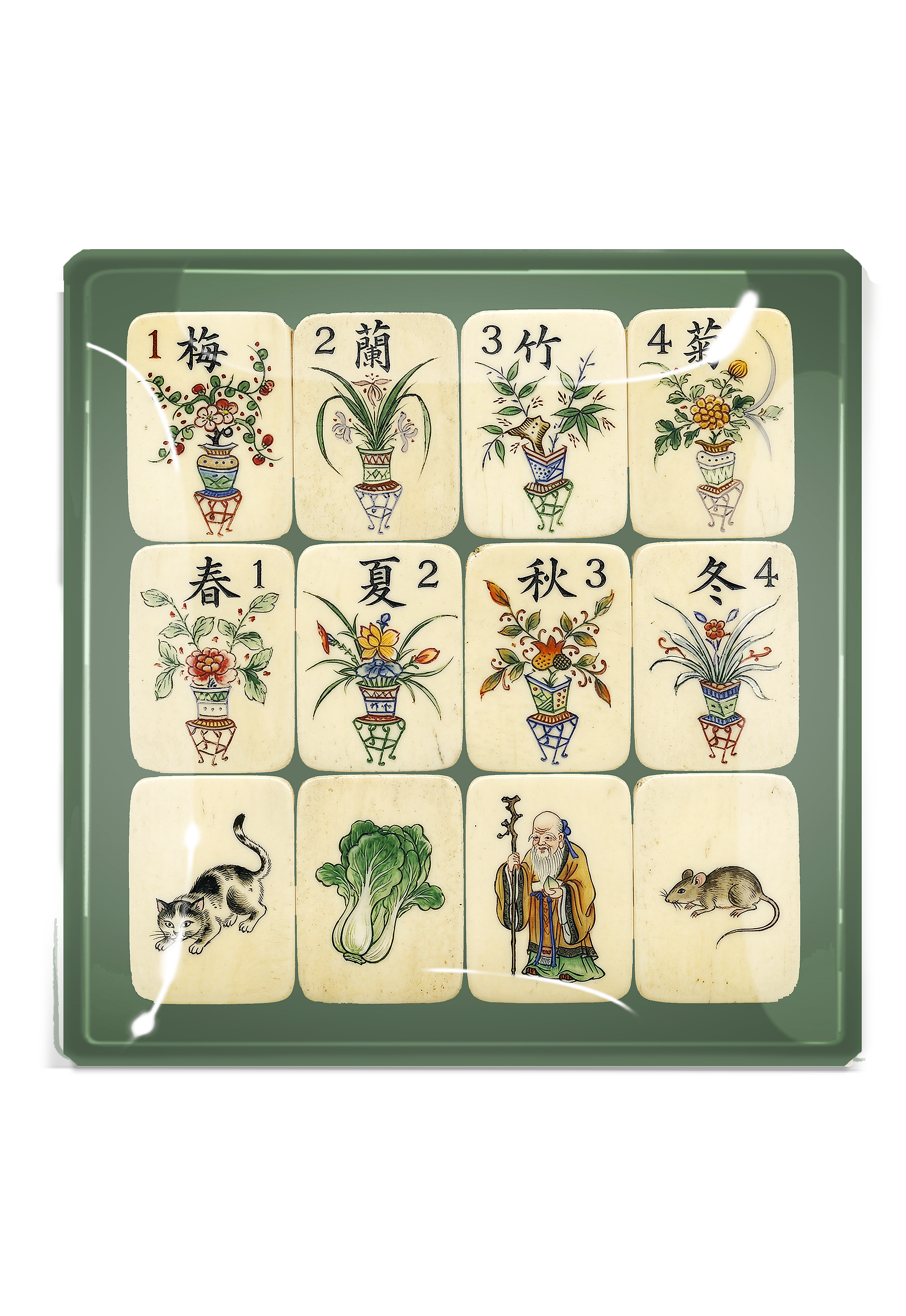 Imperial Garden Mahjong Decoupage Glass Tray