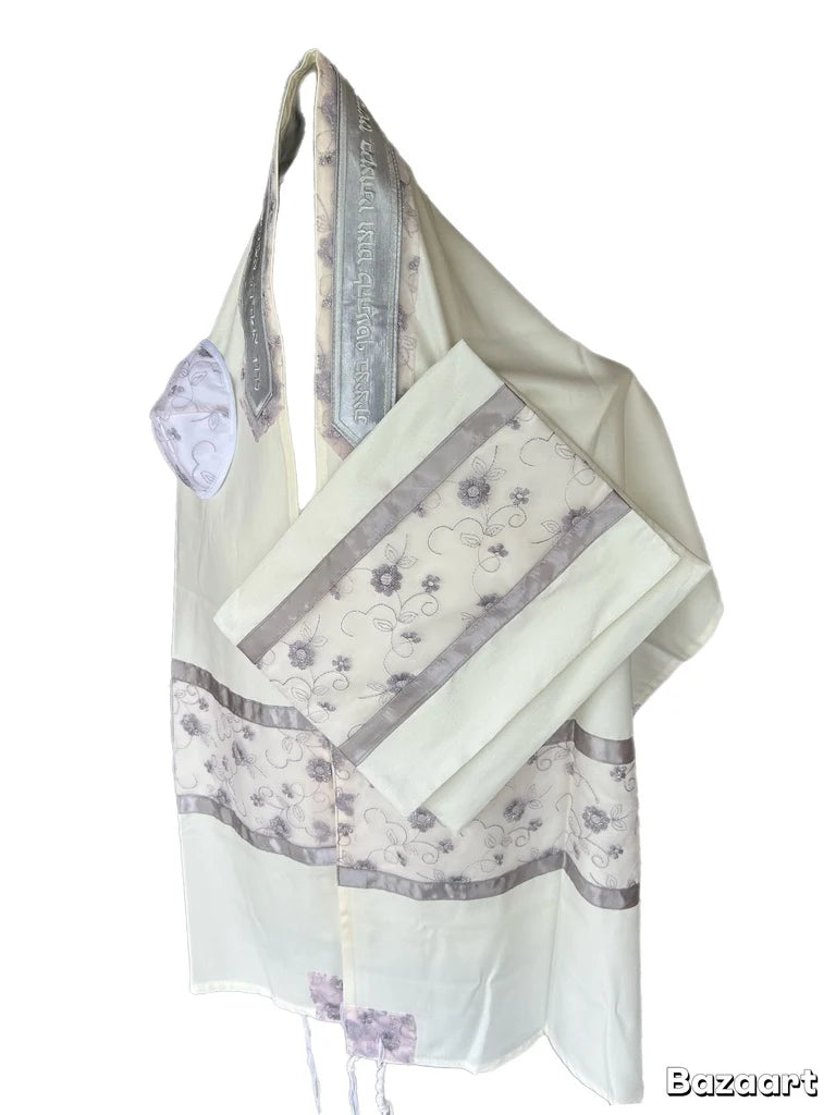 Tallit Set Silver Flowers