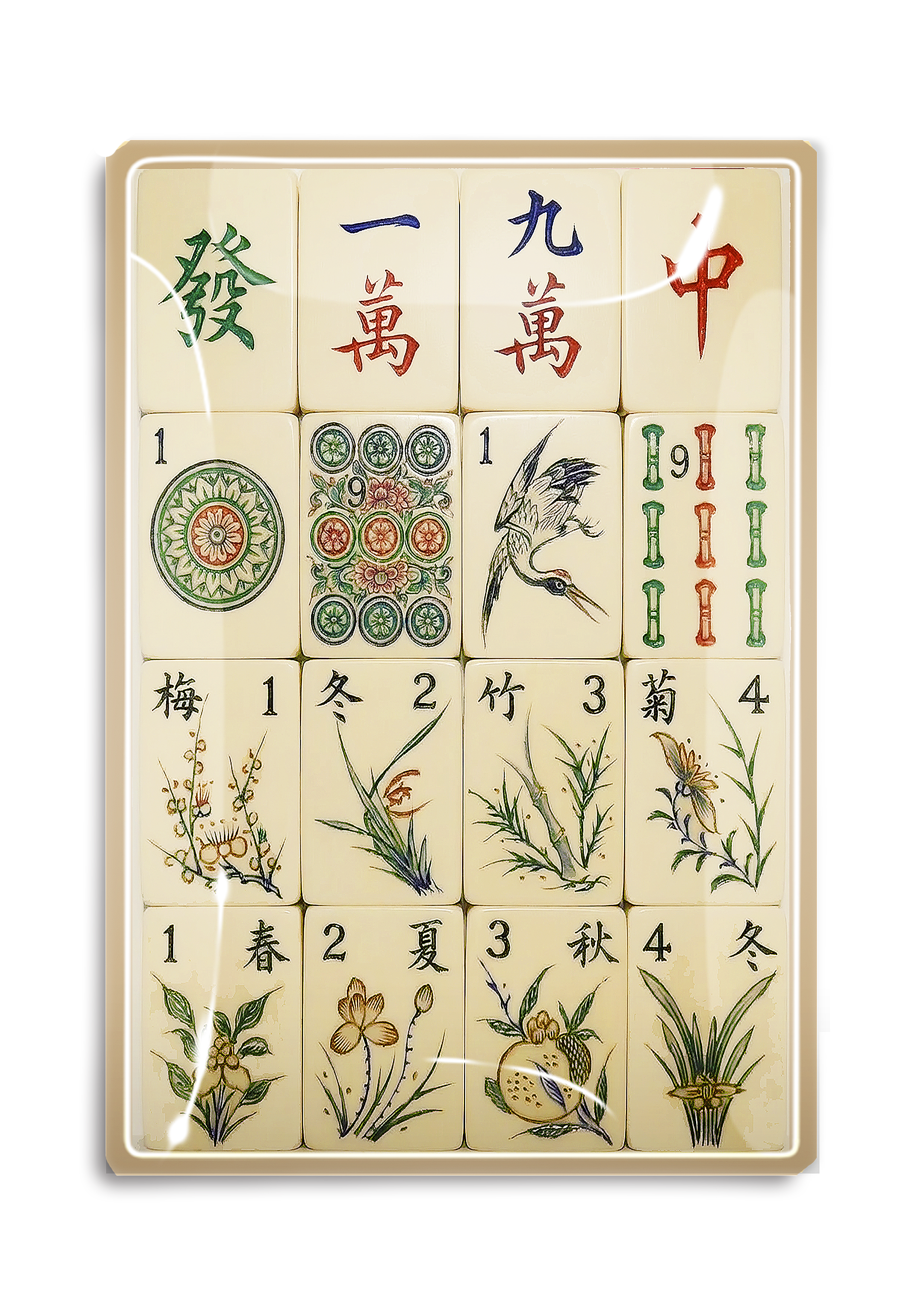 Four Seasons Mahjong Decoupage Glass Tray