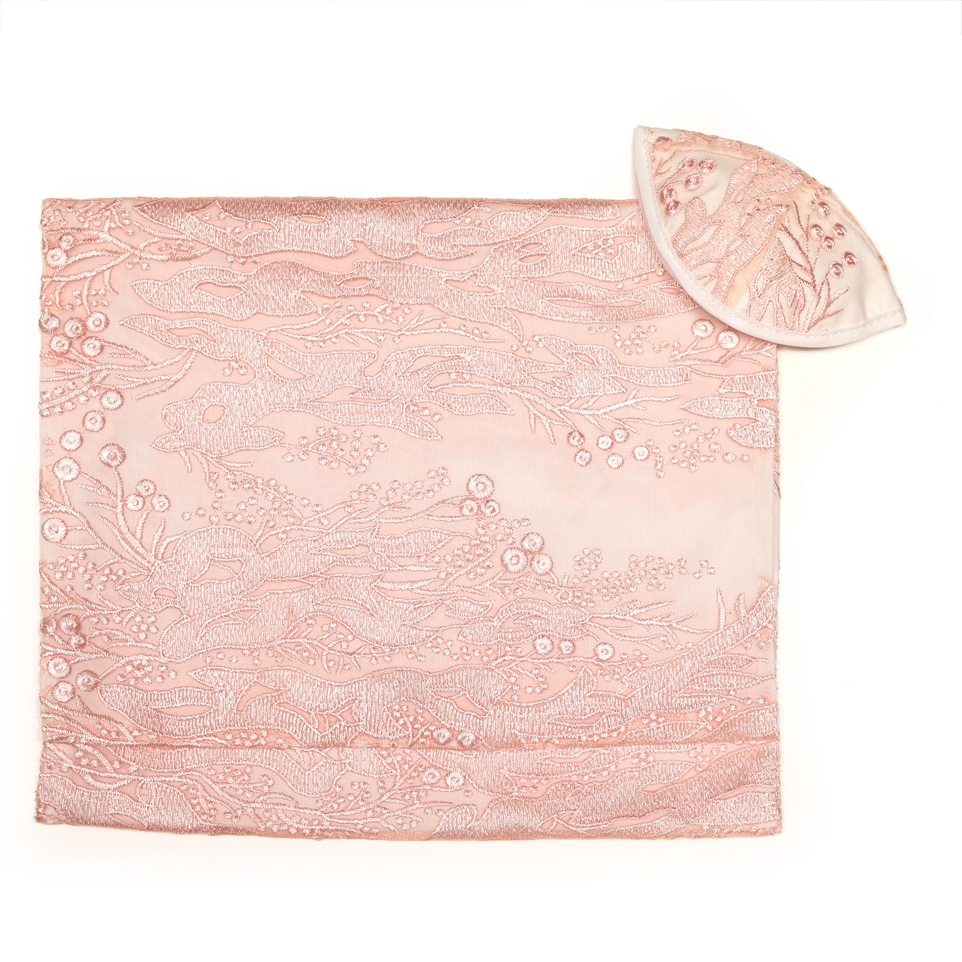 Tallit Set Pink Embroidery on Sheer
