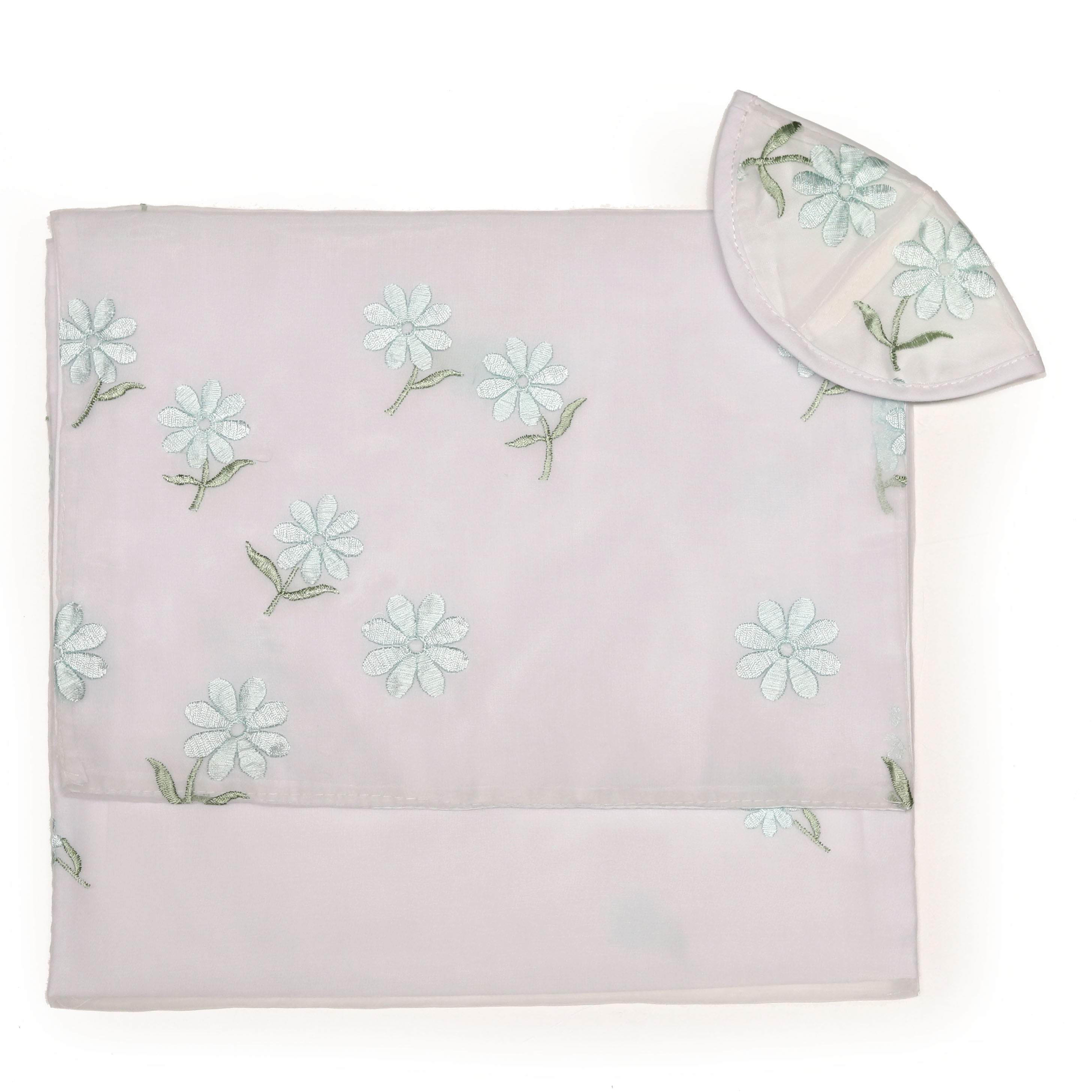 Tallit Set Tiffany Blue Leaves on Sheer