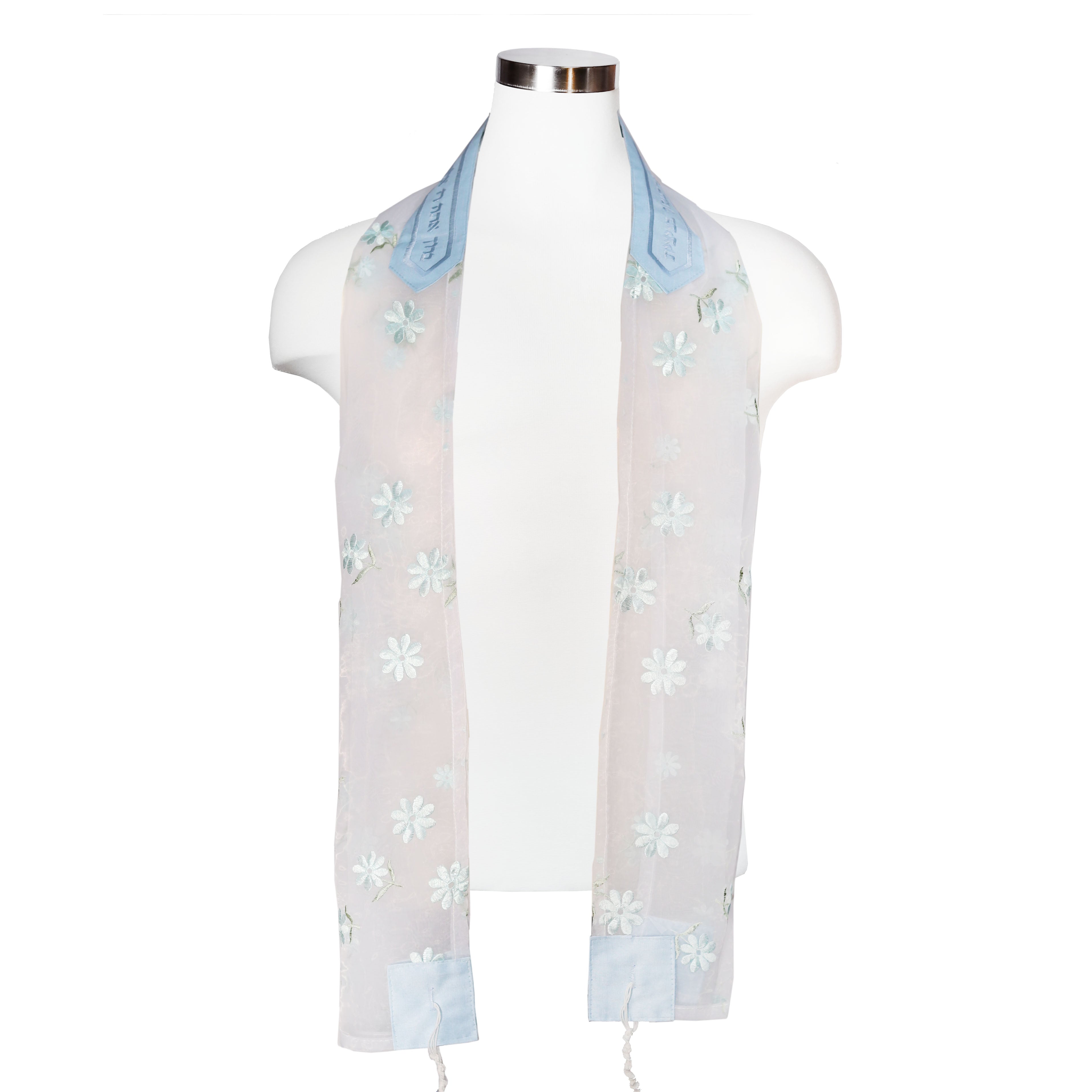 Tallit Set Tiffany Blue Leaves on Sheer