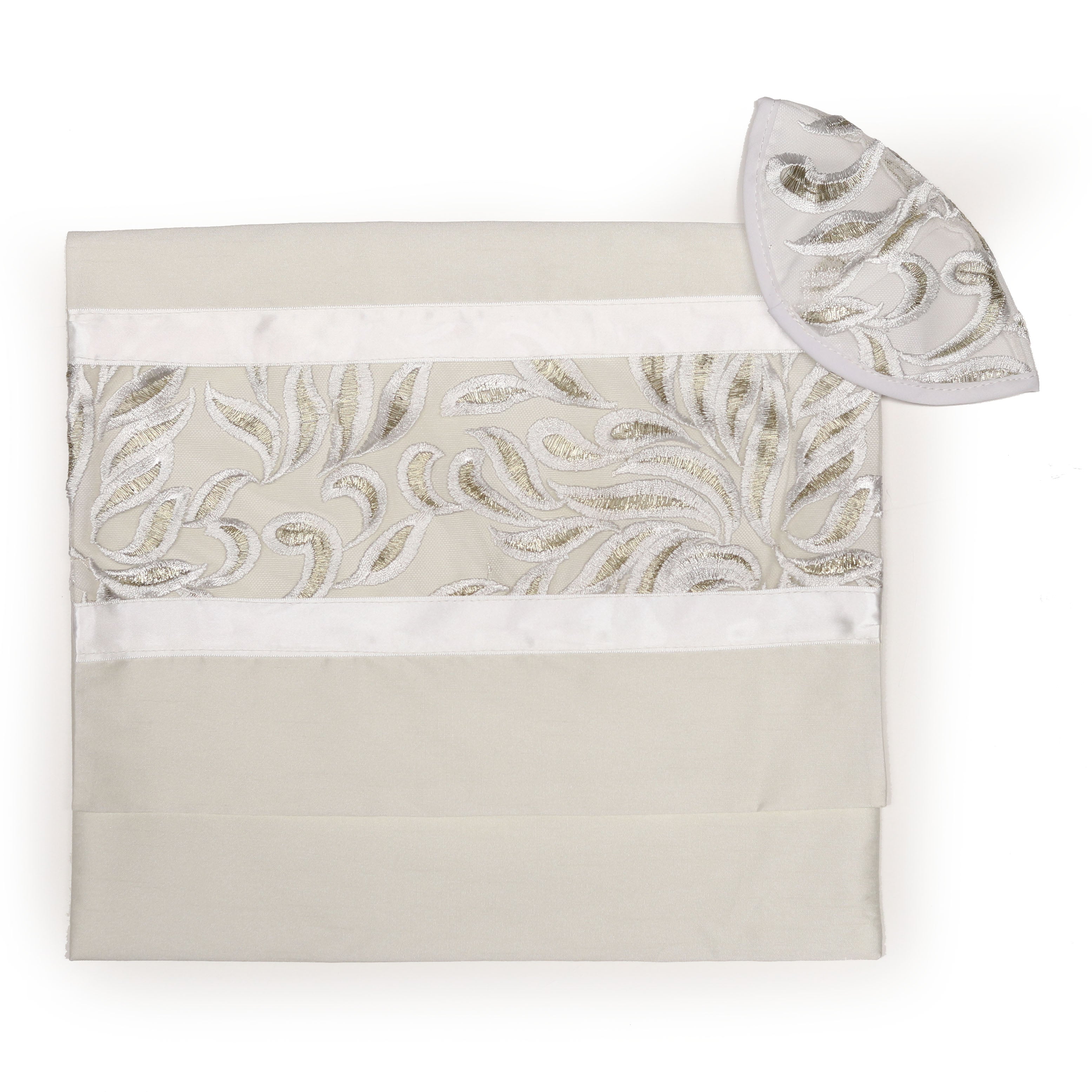 Tallit Set White and Gold Leaves